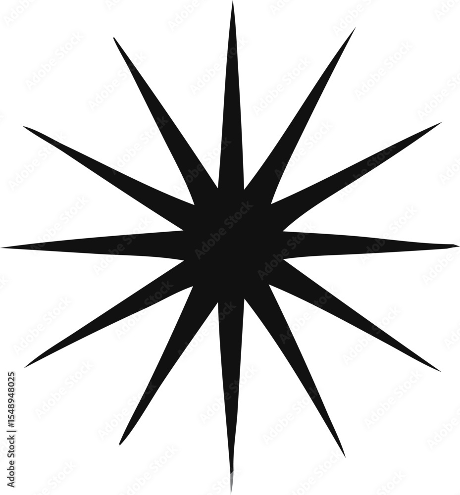 Poster abstract black starburst with pointed rays on white background simple geometric design element sharp