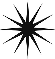 Abstract Black Starburst with Pointed Rays on White Background Simple Geometric Design Element Sharp Edges Star Shape Bursting Pattern Isolated Graphic Modern Minimalist Style Decorative