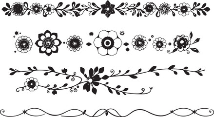 A set of decorative patterned borders, lines, and stripes. Hand drawn vector illustration	