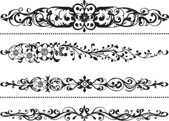 A set of decorative patterned borders, lines, and stripes. Hand drawn vector illustration	