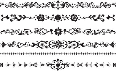 Obraz premium A set of decorative patterned borders, lines, and stripes. Hand drawn vector illustration 