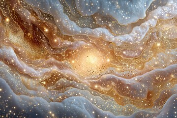 Fototapeta premium Abstract Cosmic Galaxy Background with Gold Glitter and Swirling Clouds