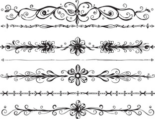 Fototapeta premium A set of decorative patterned borders, lines, and stripes. Hand drawn vector illustration 