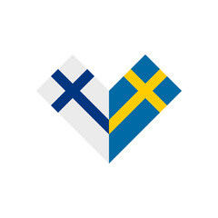 friendship concept. heart shape icon of finland and sweden flags. vector illustration isolated on white background