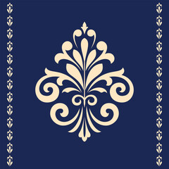 Damask graphic ornament. Floral design element. Golden and dark blue vector pattern