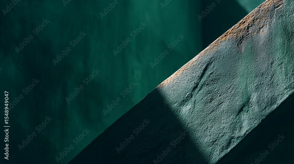 Poster sunlight streaming through window casting soft rays on textured green wall and worn floor creating p