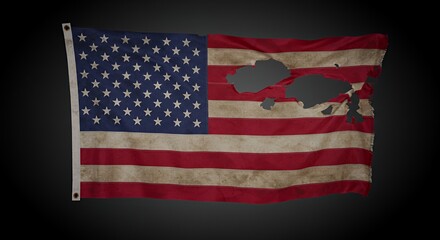 Tattered American Flag with Bullet Holes: A Symbol of War's Scars