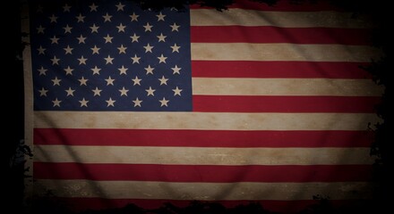 Weathered Glory: A Vintage American Flag, Rich in History and Patriotism, Displays its Timeworn Beauty.