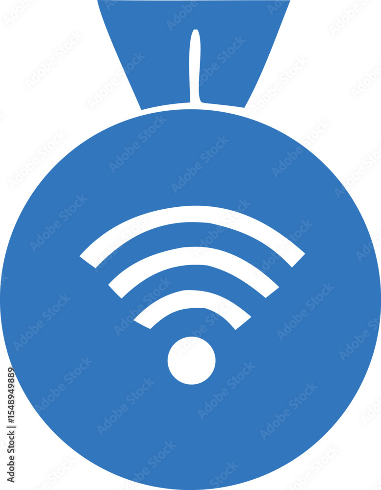 Poster stylized blue wifi symbol icon with ribbon representing wireless connectivity and network access in 