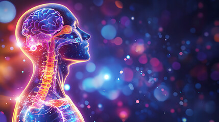 Human Nervous System Highlighted with Vibrant Neural Pathways