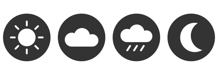 Weather Icon Set – Sun, Cloud, Rain, and Moon Symbols	
