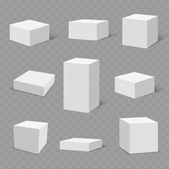 Set of Blank White 3D Geometric Shapes with Shadow .Vector