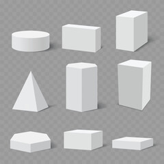 Set of Blank White 3D Geometric Shapes with Shadow .Vector