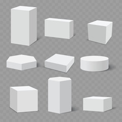 Set of Blank White 3D Geometric Shapes with Shadow .Vector