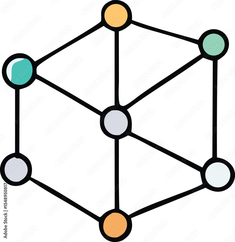 Poster abstract hexagonal network with colorful nodes a modern illustration of interconnectedness and data 