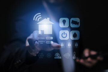 Smart home dashboard to control home appliances Assistant technology for smart devices smart home concept	

