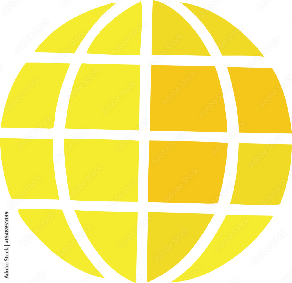 Poster stylized globe icon with yellow and orange sections white grid lines representing global connectivit