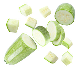 sliced green zucchini or marrow isolated on white background. clipping path