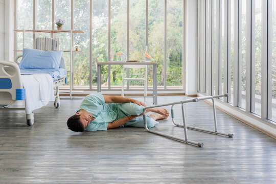 The patient journey begins with an accident, a man falls and is later seen in a wheelchair consulting with his doctor. A disabled man in a wheelchair looking out a hospital window.