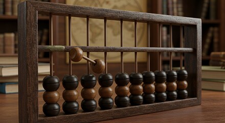 Antique Wooden Abacus in a Study, Beads in Motion, Historical Calculation Tool
