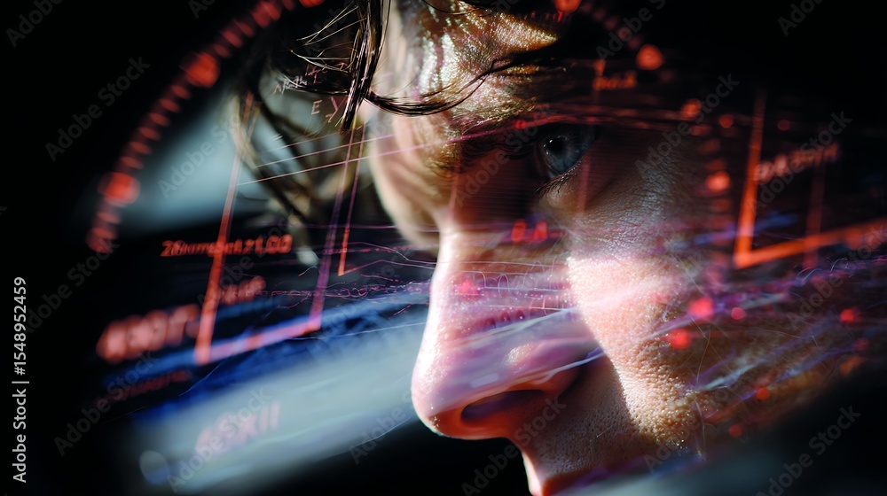 Poster man face with data overlay
