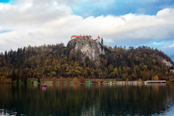 Autumn landscape with lake Bled in Slovenia