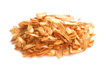 Allium Sativum, fried garlic, thinly sliced golden yellow frame For decorating food menus and adding deliciousness, whether it's a food menu, the benefits of garlic in allicin (Allicin)