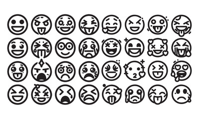 Set of Emoticon outline icon linear, expressions, emoji symbols line art silhouette vector illustration