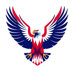 Obraz premium Patriotic american bald eagle with wings spread wide