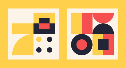 Retro Bauhaus Geometry Set Vector Patterns with Modern Abstract Forms