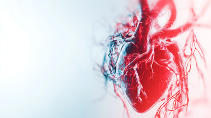 Anatomical Illustration of a Human Heart with Highlighted Vascular Network