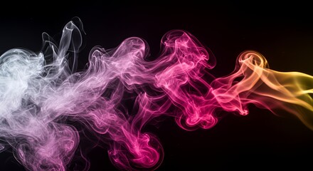 Abstract Swirling Nebula of Pink, Purple, and Gold Smoke on Black