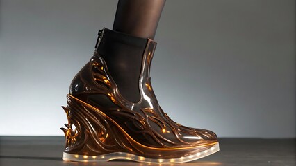 Stylish Copper High Heel Boots with Flame Design and LED Lights
