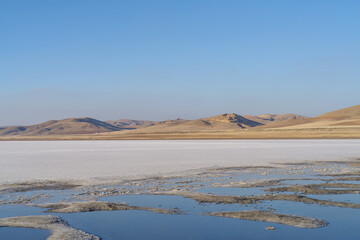 View of salt lake (Tuz Gölü in Turkish) in Sereflikochisar district of Turkey
