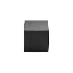 A minimalist black cube with a smooth surface, suggesting simplicity and modern design.