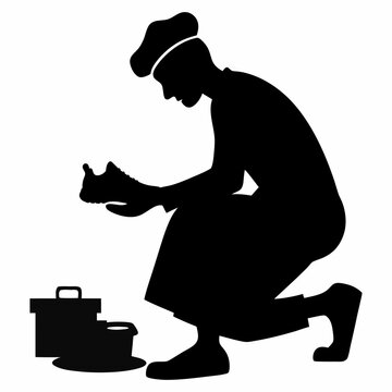 recommend clip art: Silhouette vector of a cobbler polishing shoes