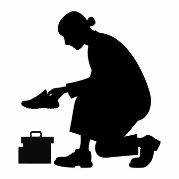 silhouette woman kneeling, holding shoe clip art preview
