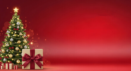 Christmas background with gift box and Christmas tree