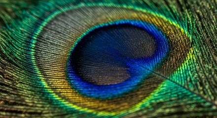Microscopic View of a Peacock Feather's Eye, Revealing Iridescent Hues and Intricate Structure