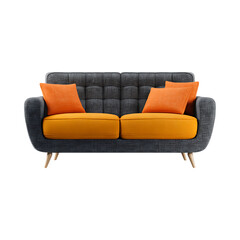 Fototapeta premium Modern Sofa Design Elegant Dark Gray Orange Upholstery against transparent background