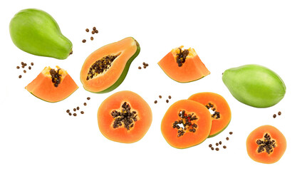 papaya fruits isolated on white background. exotic fruit. clipping path