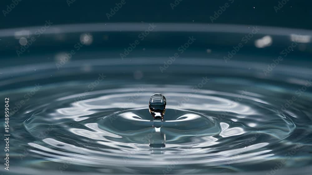 Poster captivating water drop forming crown like ripples with teal background in high resolution macro deta