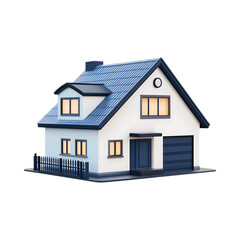 Modern Suburban House 3D Model Rendering against transparent background