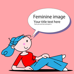 可愛い女性のちびキャラが寝ているポーズ