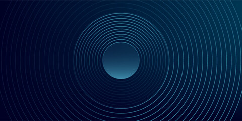 Abstract blue glowing geometric lines on dark blue background. Modern shiny blue circle lines pattern. Futuristic technology concept. Suit for cover, poster, banner, header, website.eps10