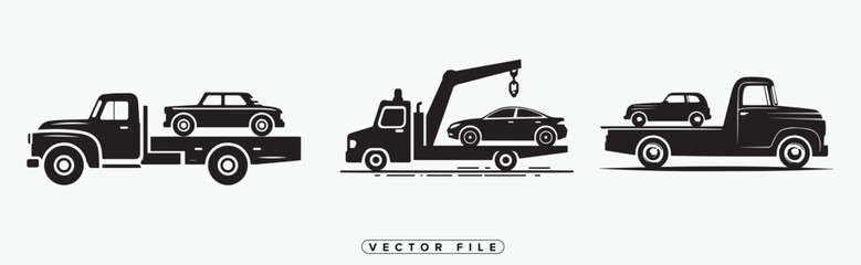 Obraz premium Tow Truck Icons Set with Different Car Models