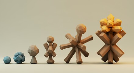 Geometric Crystal Growth: Low-Poly 3D Render of Expanding Crystal Structures