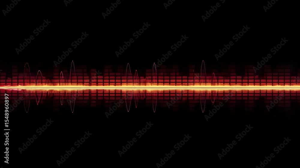 Poster vibrant orange waveform audio spectrum analyzer with red equalizer bars on black background