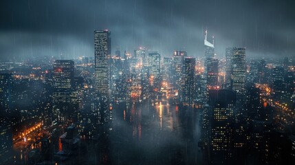 Fototapeta premium Cityscape night fog