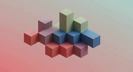 Abstract 3D Geometric Composition of Pastel Cubes